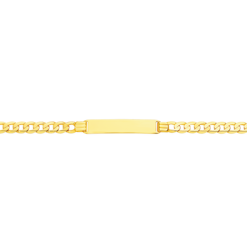 14K Yellow Gold ID Bracelet Figaro Chain Diamond Accent 0.01 ct 5.5
