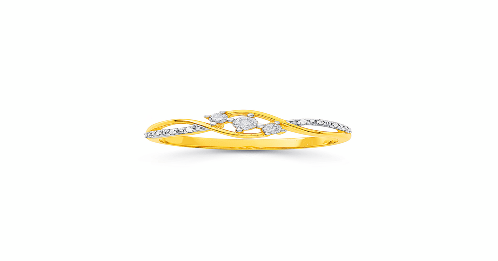 9ct 3 Stone Diamond Crossover Ring Tdw=.15ct | Goldmark (NZ)