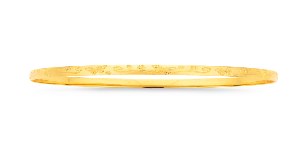 9ct, 65mm Half Round Engraved Bangle | Goldmark (NZ)