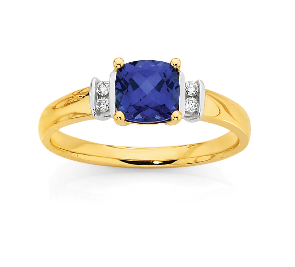 9ct Created Sapphire Diamond ring