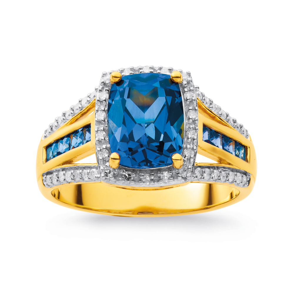 9ct Created Sapphire Diamond ring