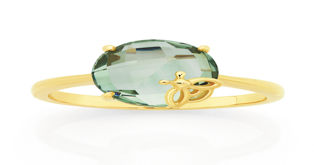 9ct, Green Amethyst Round Ring With Bee in Green | Goldmark (NZ)