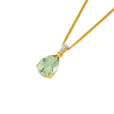 9ct Green Amethyst & Diamond Pendant 9ct Green Amethyst & Diamond Pendant