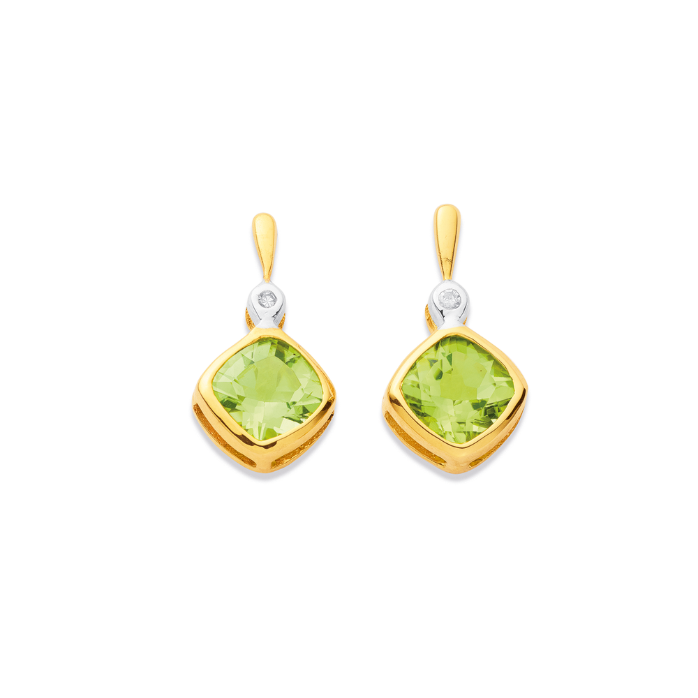 9ct Peridot Diamond Earrings in Green Goldmark NZ