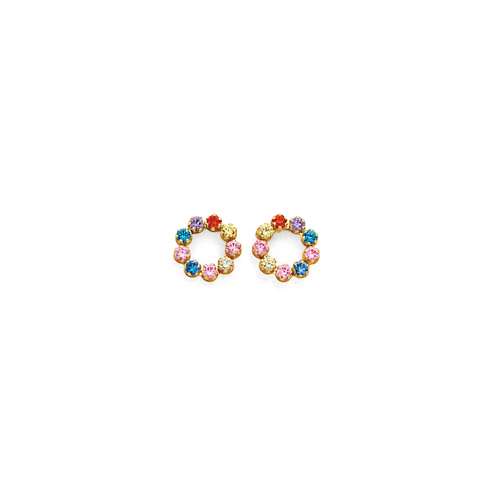 9ct, Rainbow Cubic Zirconia Circle Earrings in Multi-colour