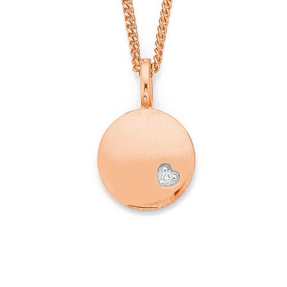 9ct Rose Gold Circle Disk Pendant With Diamond Heart Goldmark NZ