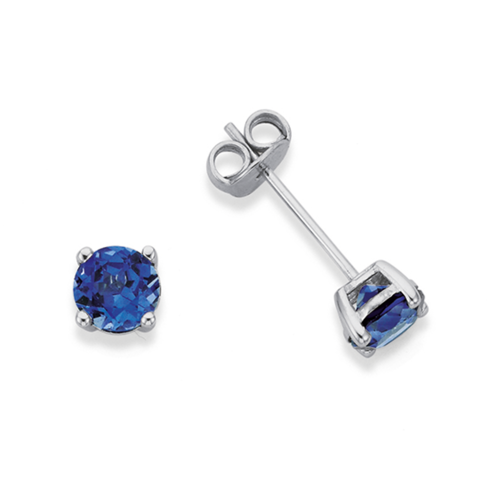 Sapphire 6mm Round Stud earrings - 14K White Gold |JewelsForMe