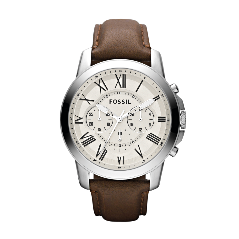 Fossil Gents Grant Chronograph Brown Leather Strap in Silver