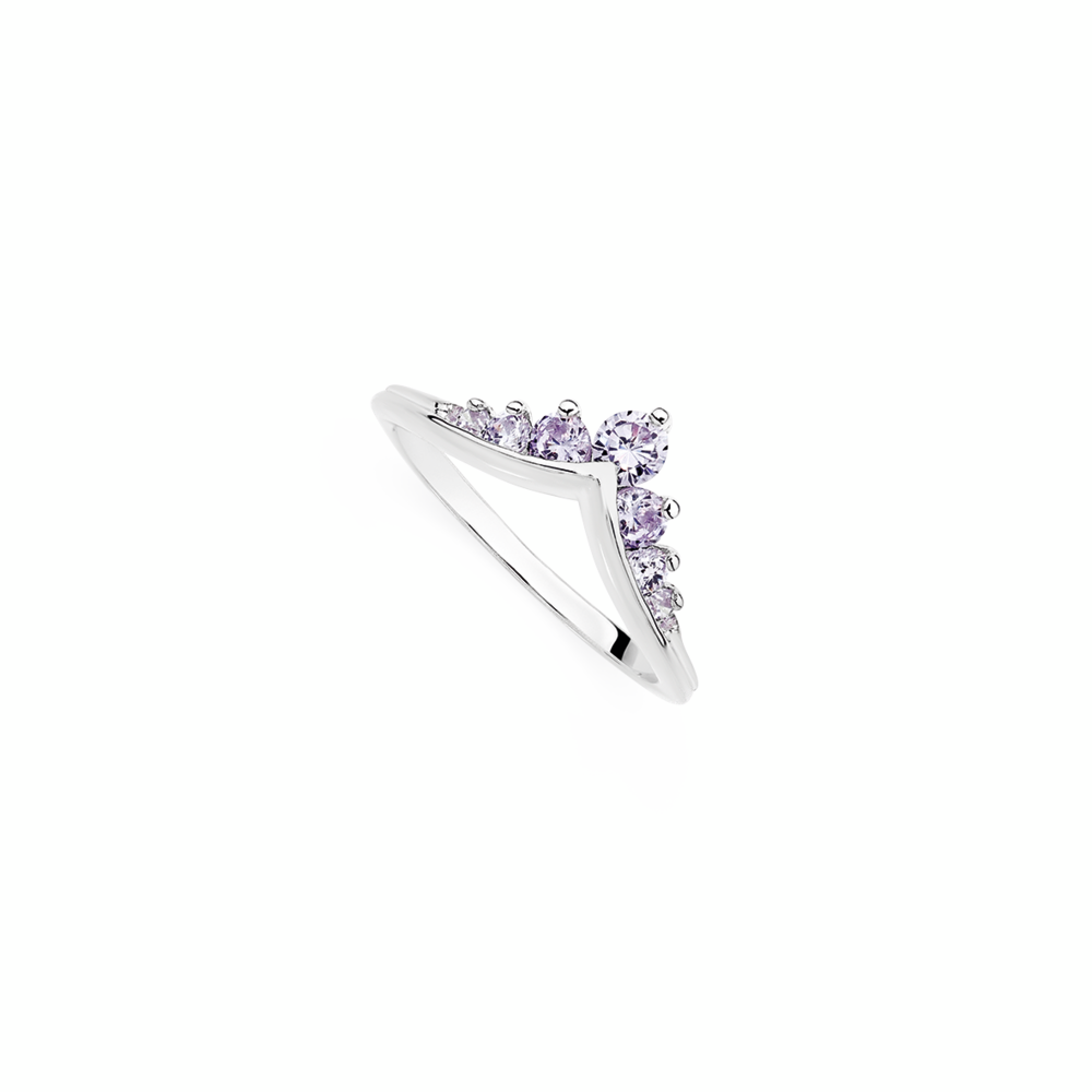 Silver Lavender Cz Tiara Style V Ring in Purple | Goldmark (NZ)
