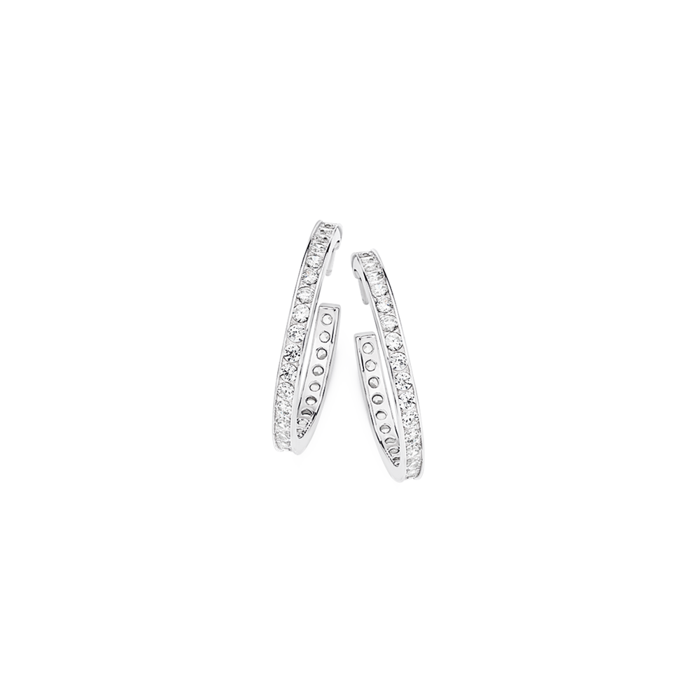 Sterling Silver 20mm Cubic Zirconia Half Hoop Earrings in White Goldmark NZ