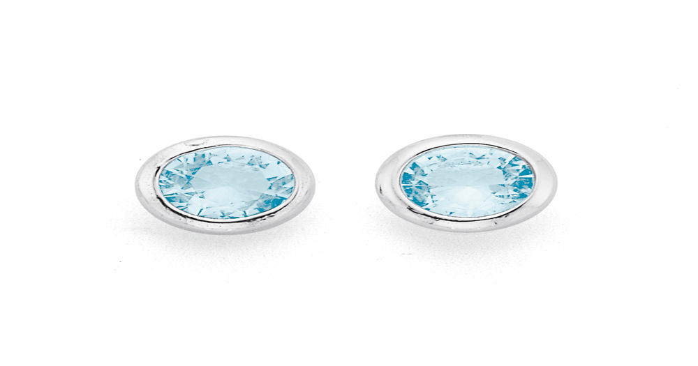 Sterling Silver 4mm Light Blue Cubic Zirconia Studs in Blue | Goldmark (NZ)