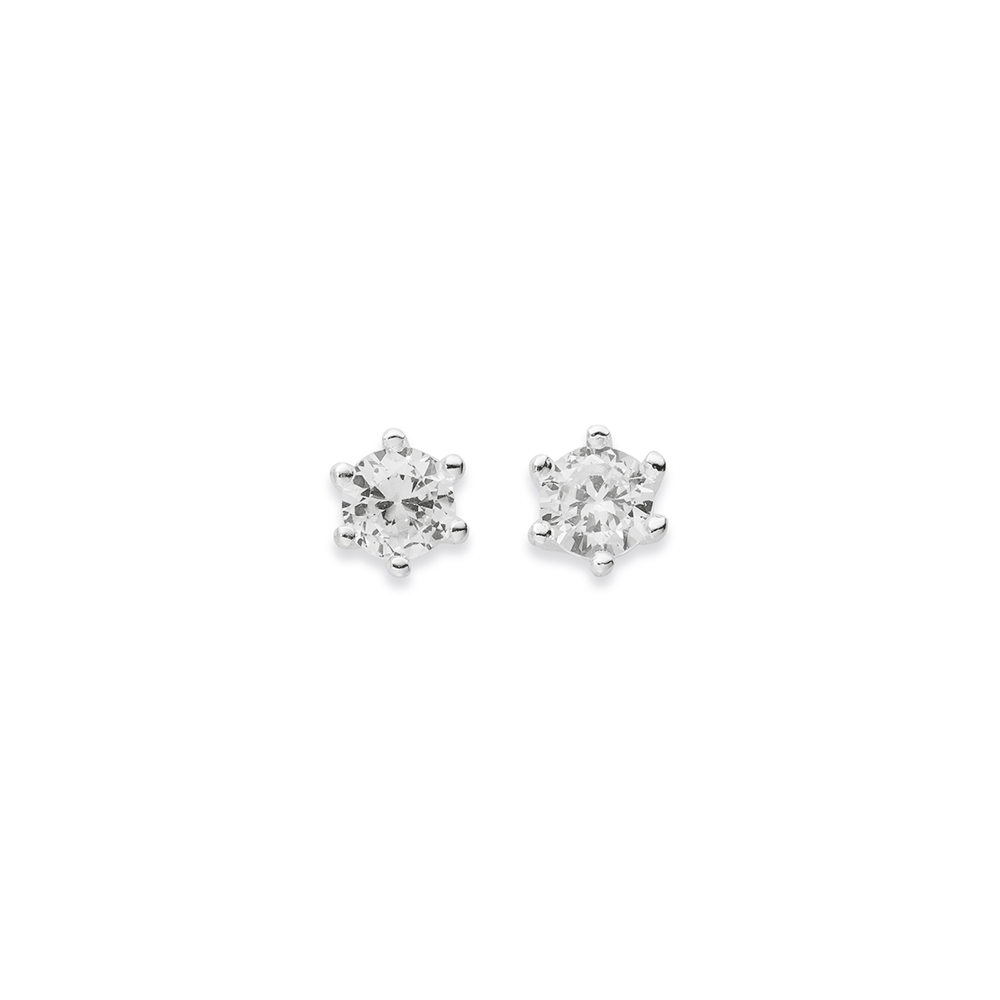 Sterling Silver Cubic Zirconia 3mm Stud Earrings in Clear