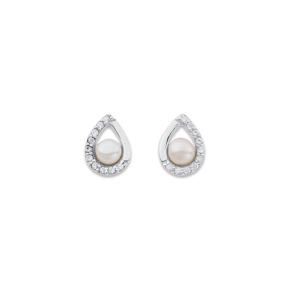 Sterling Silver Baroque Pearl Hoops in White | Goldmark (NZ)