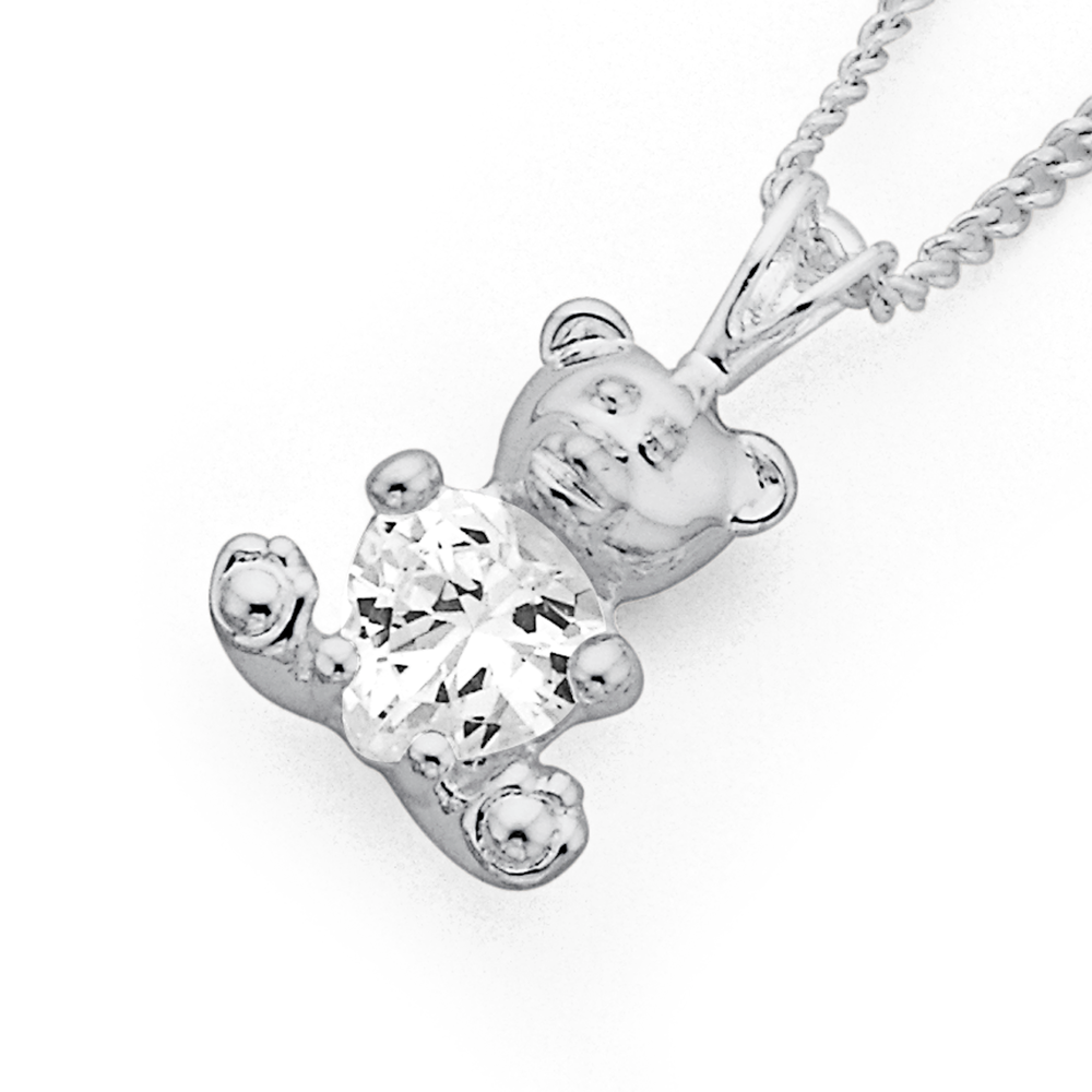 Sterling Silver Cubic Zirconia Teddy Bear Pendant in White | Goldmark (NZ)