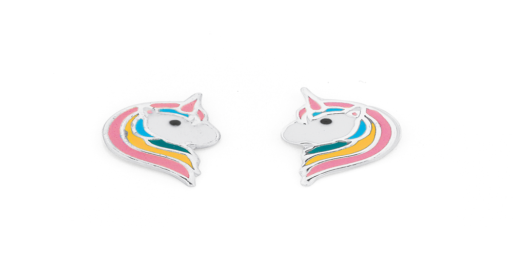 Sterling Silver Enamel Unicorn Studs Goldmark (NZ)