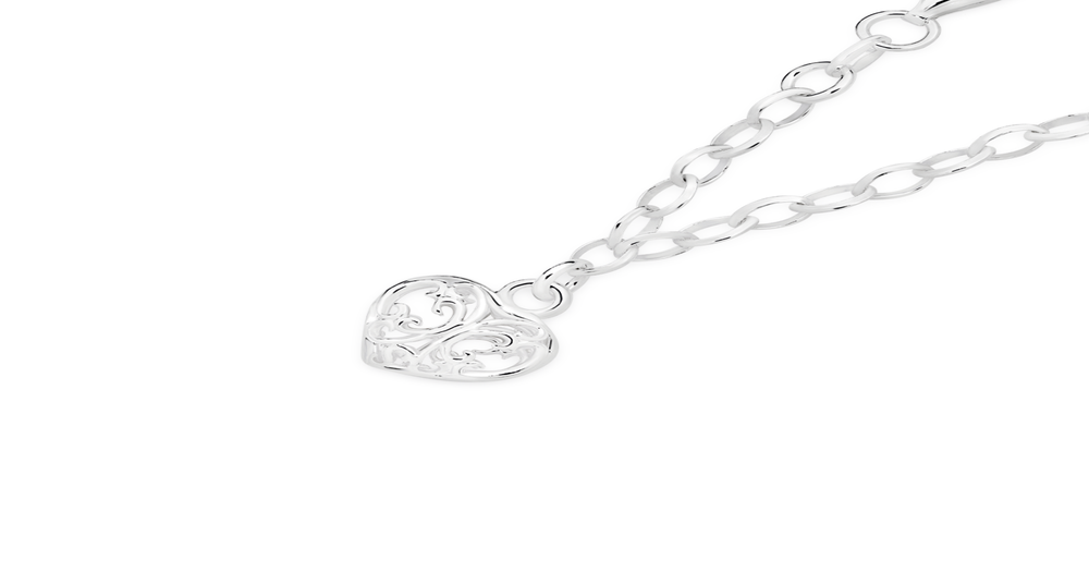 Sterling Silver Filigree Heart Charm Bracelet Goldmark (NZ)