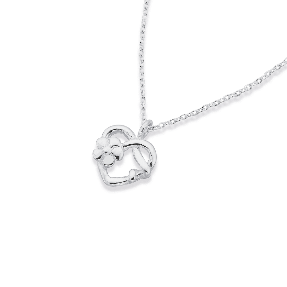 Sterling Silver Large Pressed Flower Heart Pendant Necklace