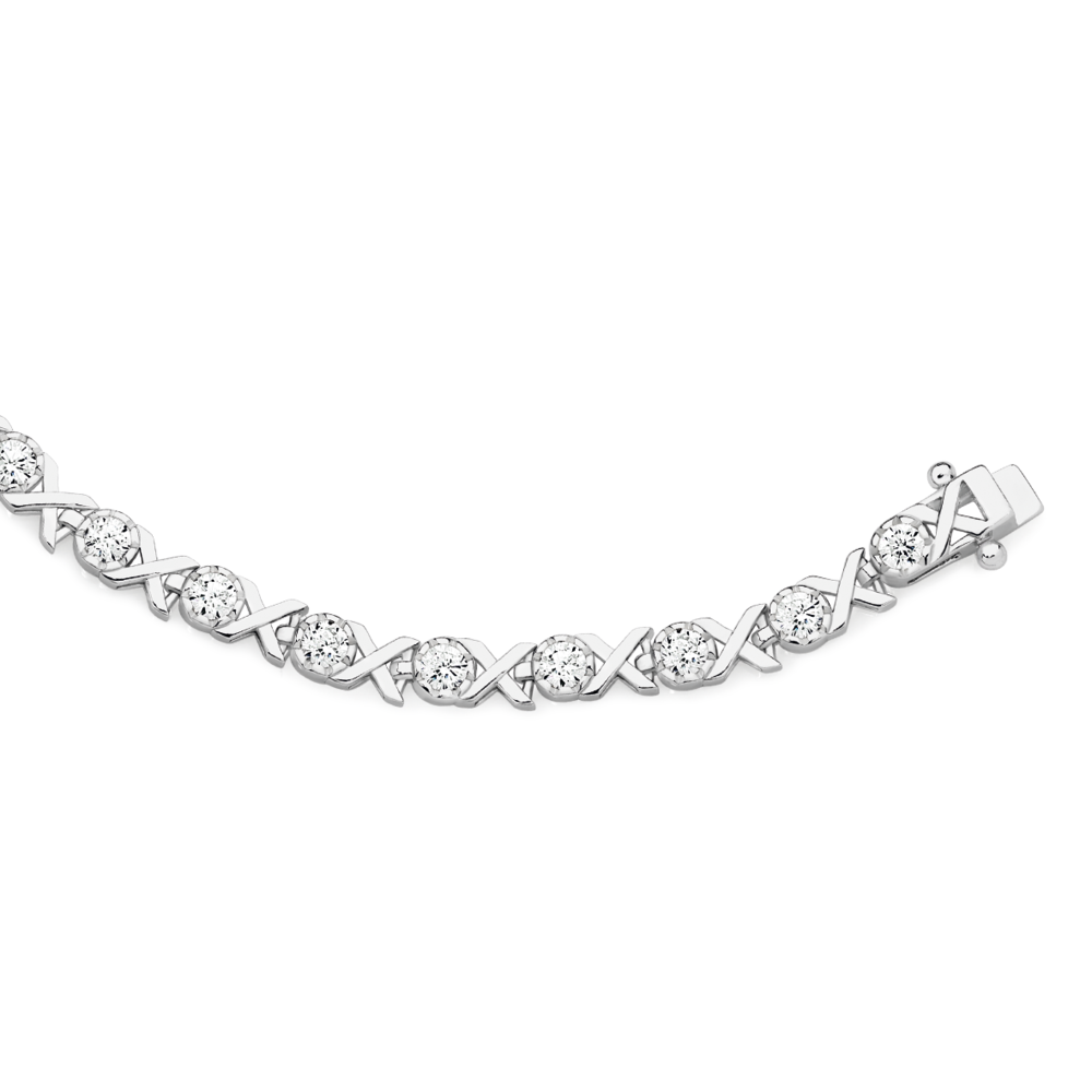 Sterling Silver Hugs Kisses Cubic Zirconia Bracelet in Clear