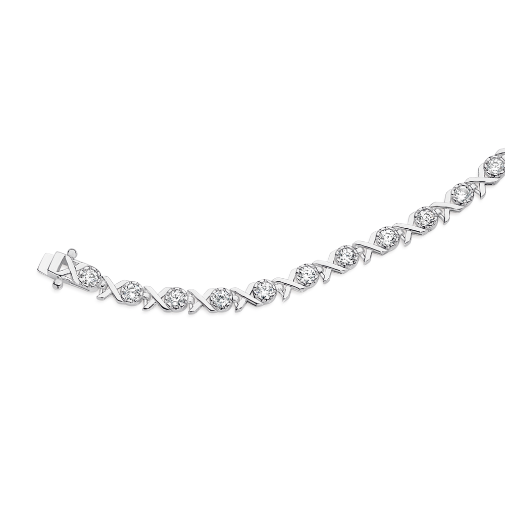 Sterling Silver Hugs Kisses Cubic Zirconia Bracelet in White Goldmark NZ