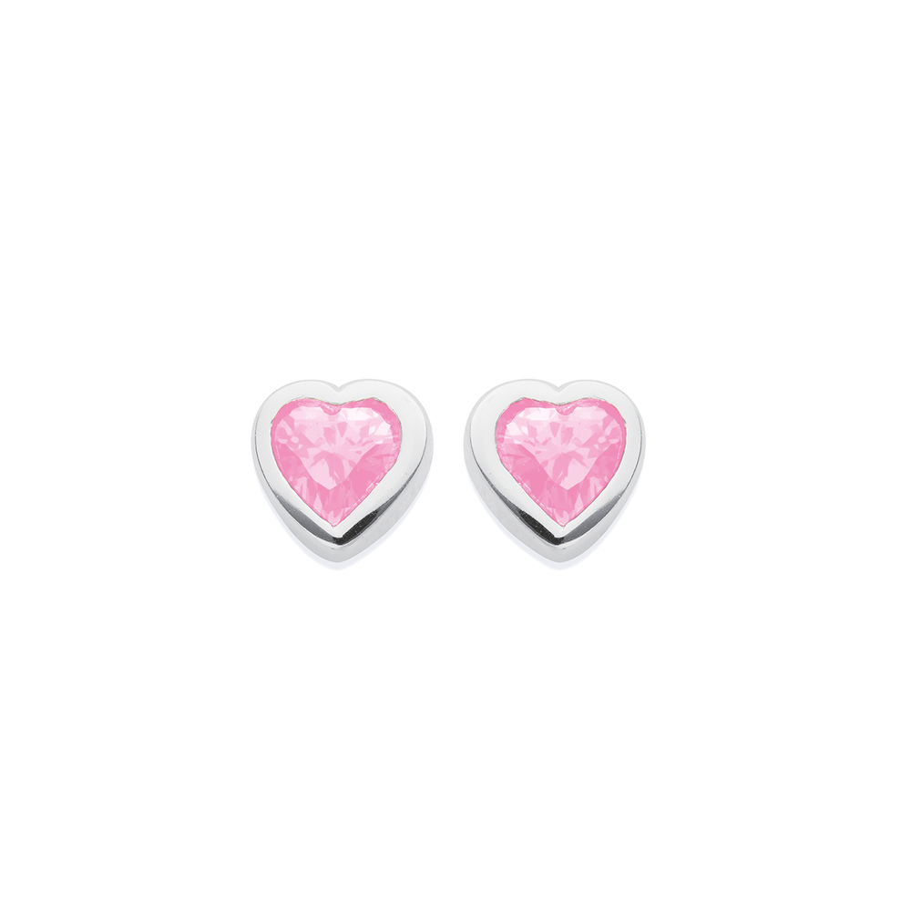 Sterling silver pink CZ heart studs