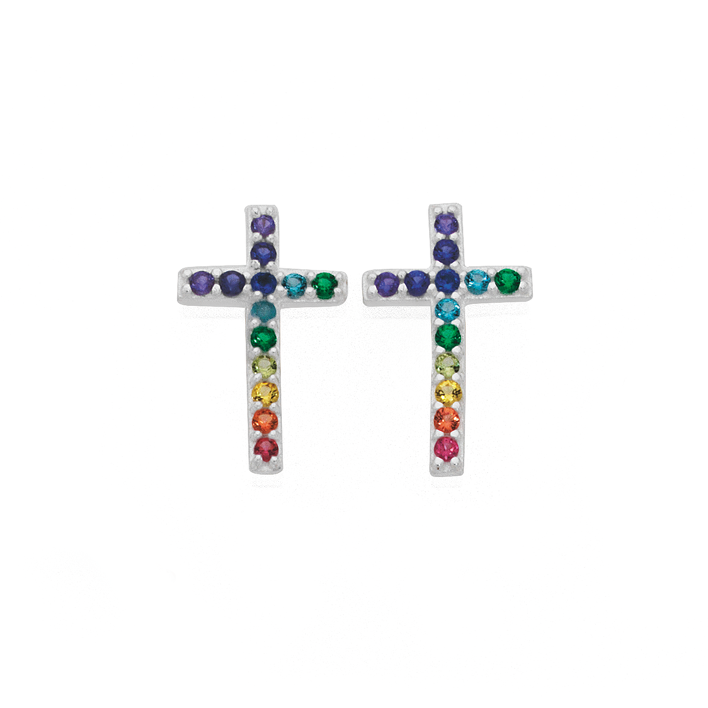 Sterling silver Rainbow Cross Studs Sterling silver Rainbow Cross Studs